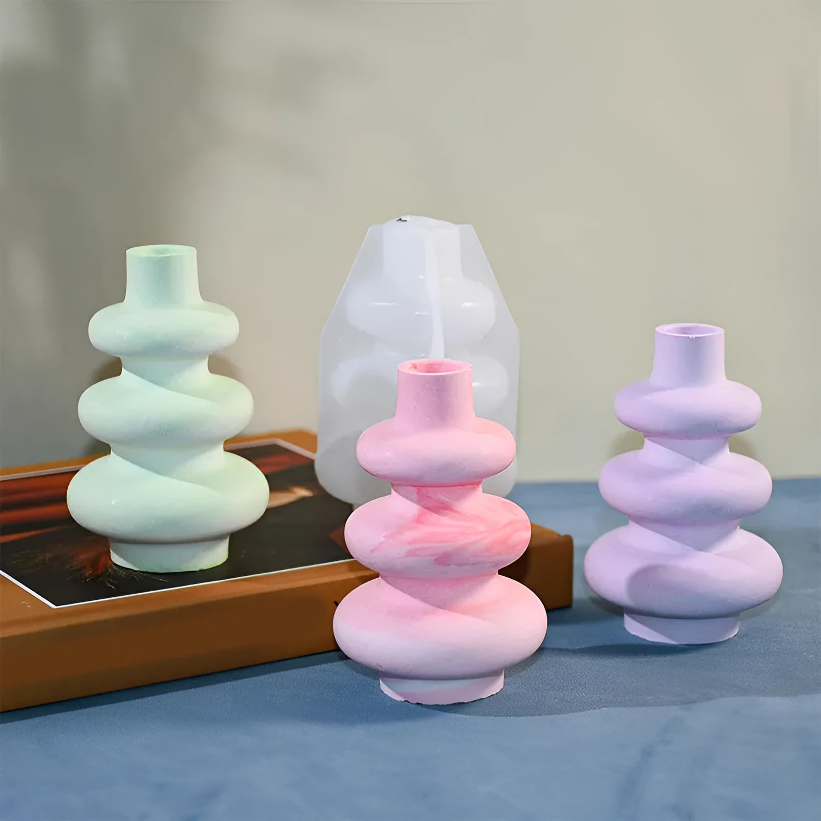 Three layer circle vase silicone mould in irregular modern shape for resin and candle crafts