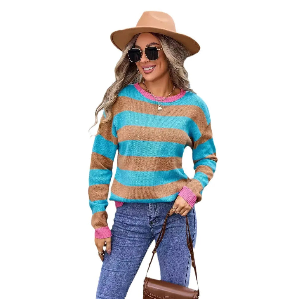 Women's loose fit acrylic sweater in multiple colours with round neck and long sleeves