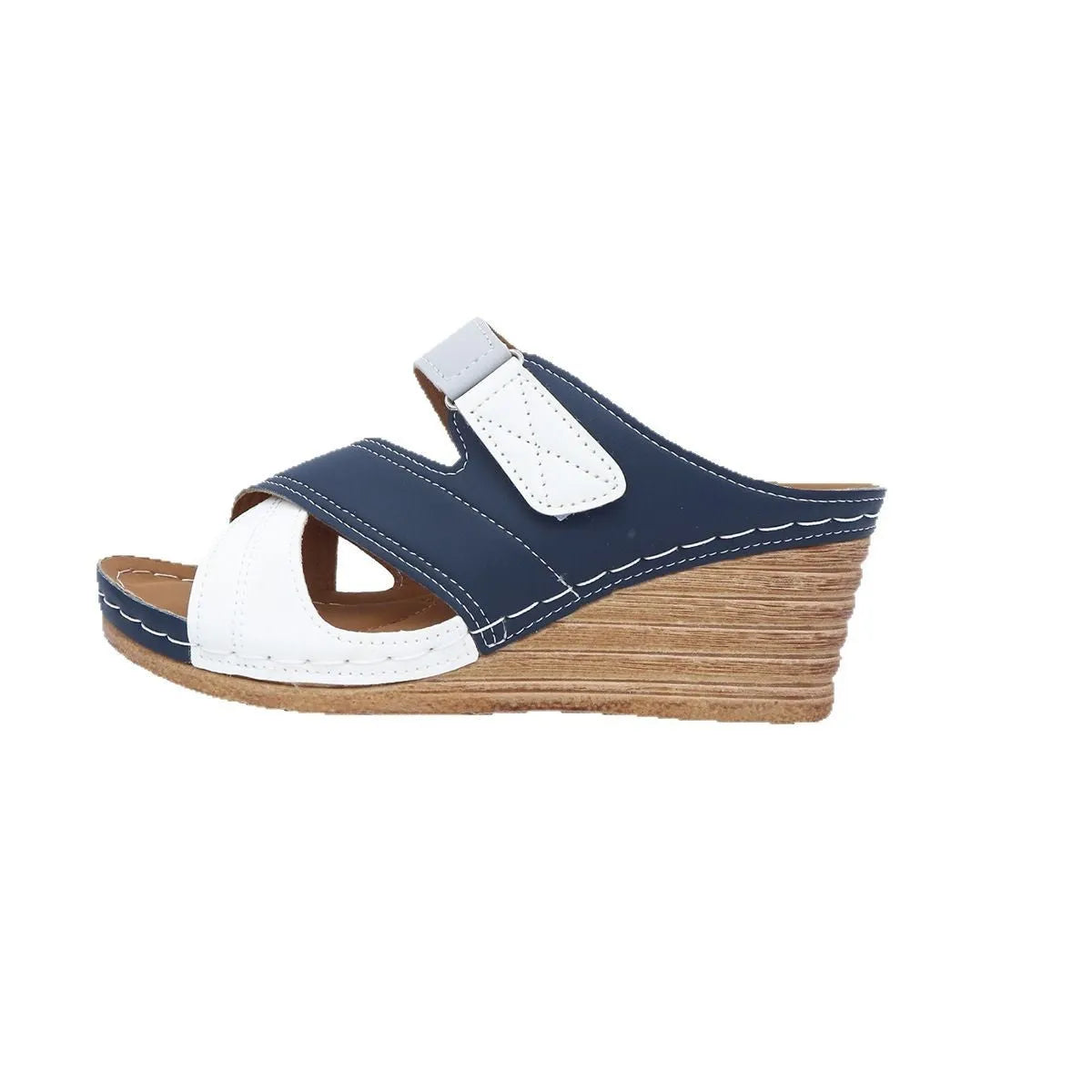 Women's wedge platform slippers with adjustable Velcro straps in multiple colour options