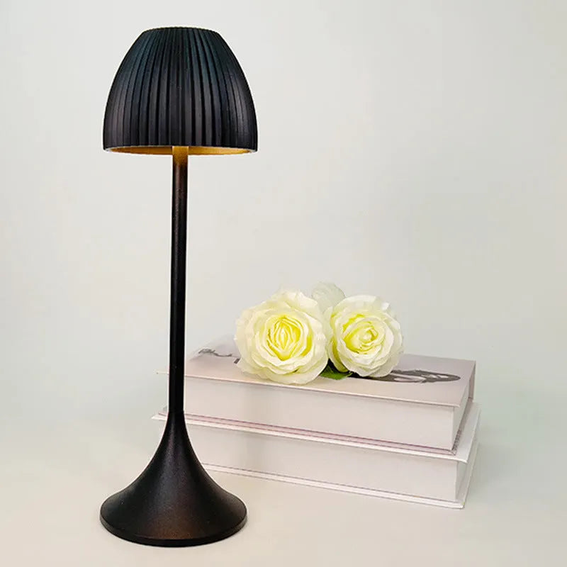 Modern dimmable USB rechargeable desk lamp with thin round base in black or white colour