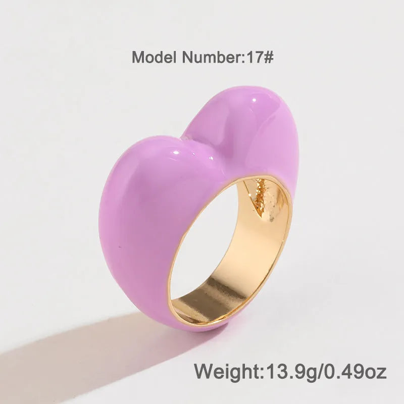 Three-dimensional heart-shaped enamel fashion ring in choice of colours on zinc alloy.