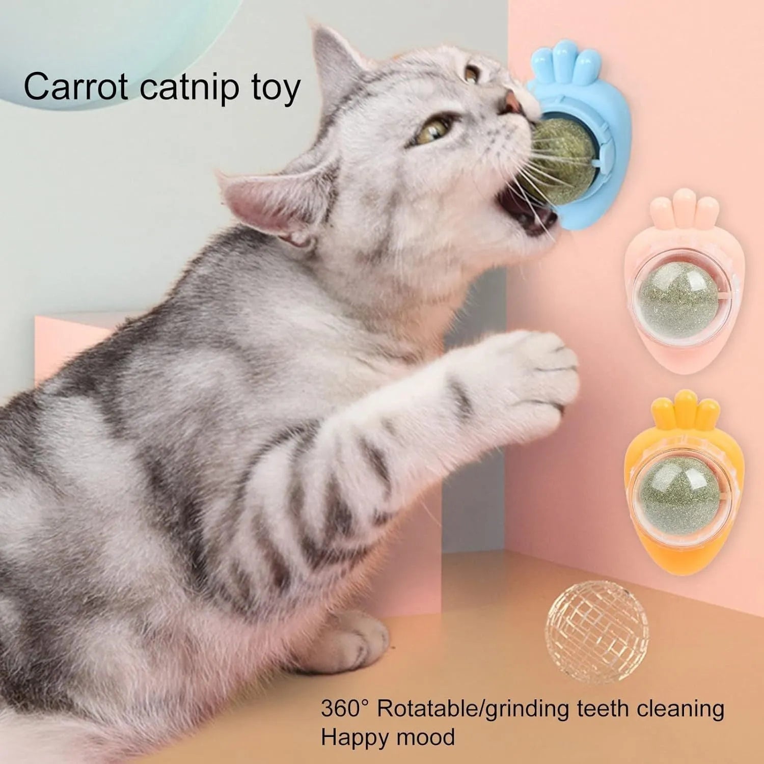 Blue carrot-shaped self-adhesive catnip toy for wall mounting with cover