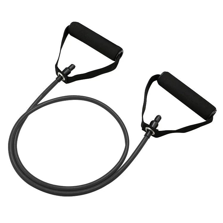 TPE chest expander exercise equipment with adjustable tension rope in yellow, green, red, blue, and black resistance options