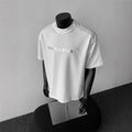 Men's loose fit cotton T-shirt with letter print pattern in black white light grey colours