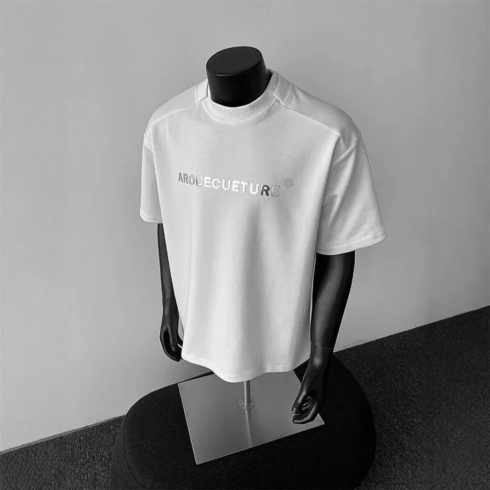 Men's loose fit cotton T-shirt with letter print pattern in black white light grey colours