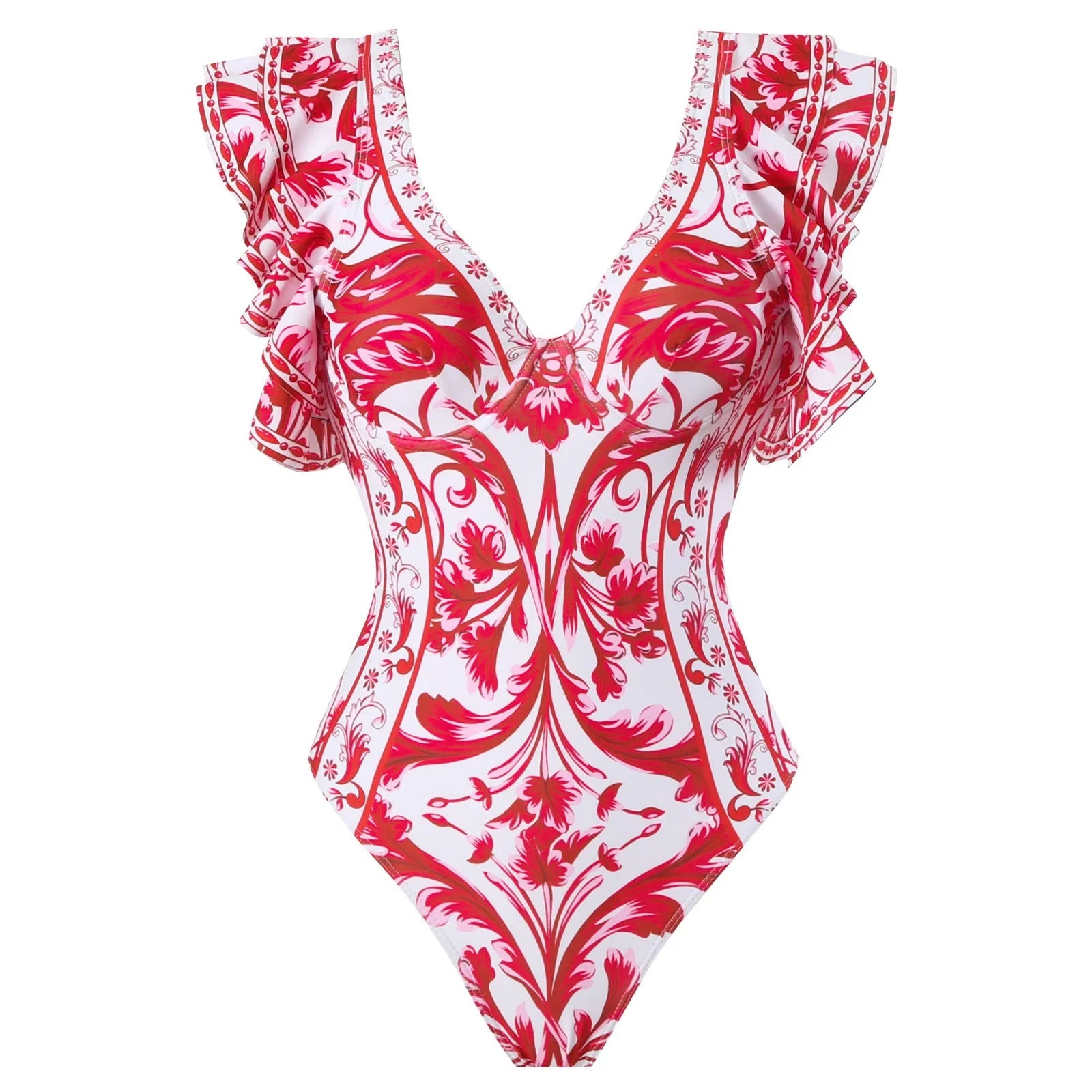 Women's printed one-piece swimsuit in polyester fabric available in multiple colours and sizes