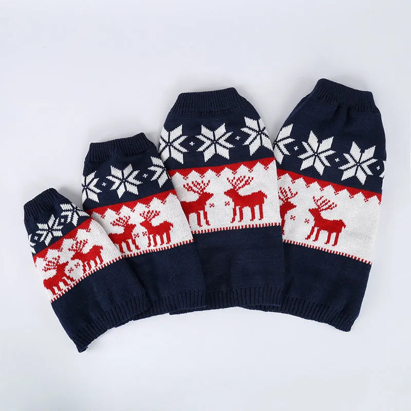 Navy blue knitted Christmas sweater for dogs in European American style pet clothing