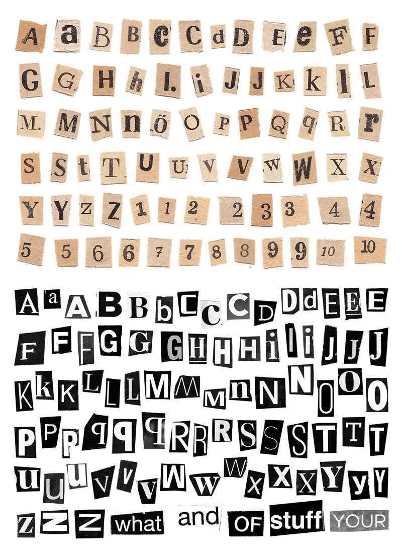 Set of printed vinyl decoration stickers showing English letters A, B, C, D, E and weekly words in a cute style.