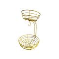 Black wrought iron double-layer fruit basket with open metalwork design