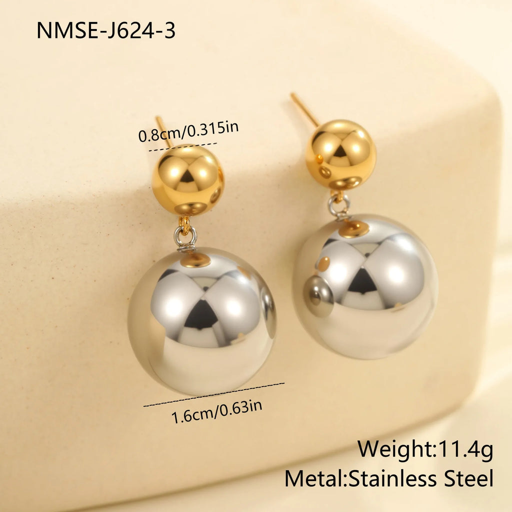 Women's geometric sphere ear studs with stainless steel construction and 18K gold electroplated colour-block finish