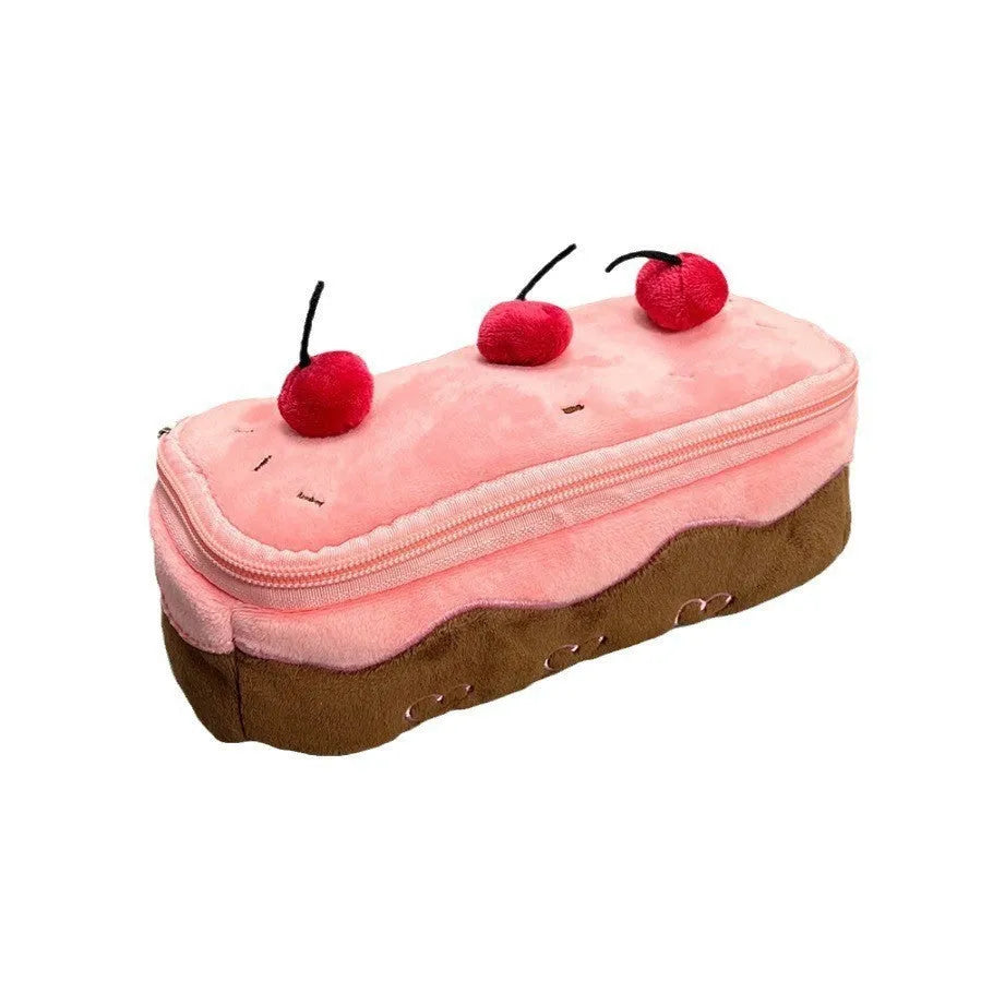 Cherry cake design velvet plush pencil bag in Korean style for pen and pencil storage