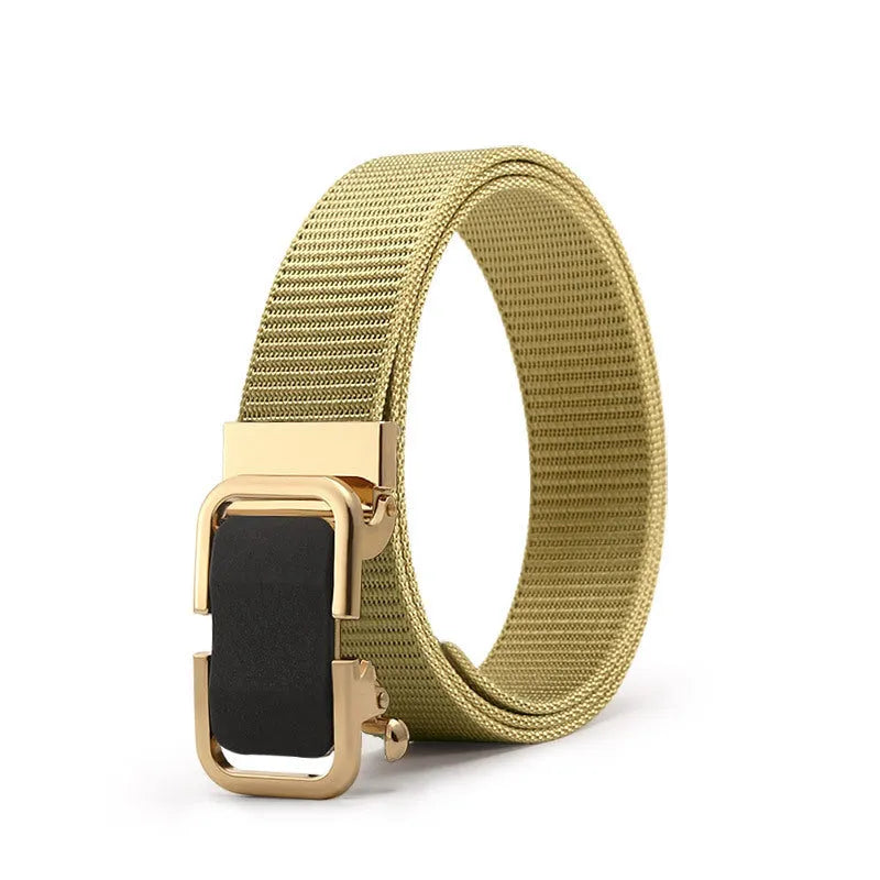 Men's nylon canvas belt with an alloy buckle shown in army green colour.