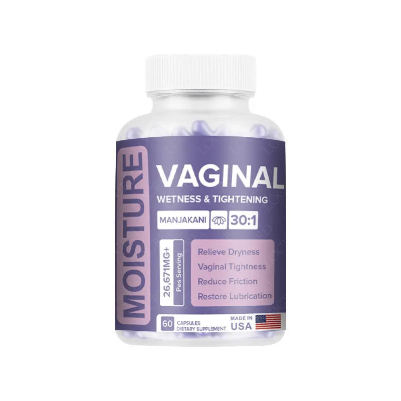 Bottle of 60 vaginal capsules for women's intimate health with plant-based extract formula