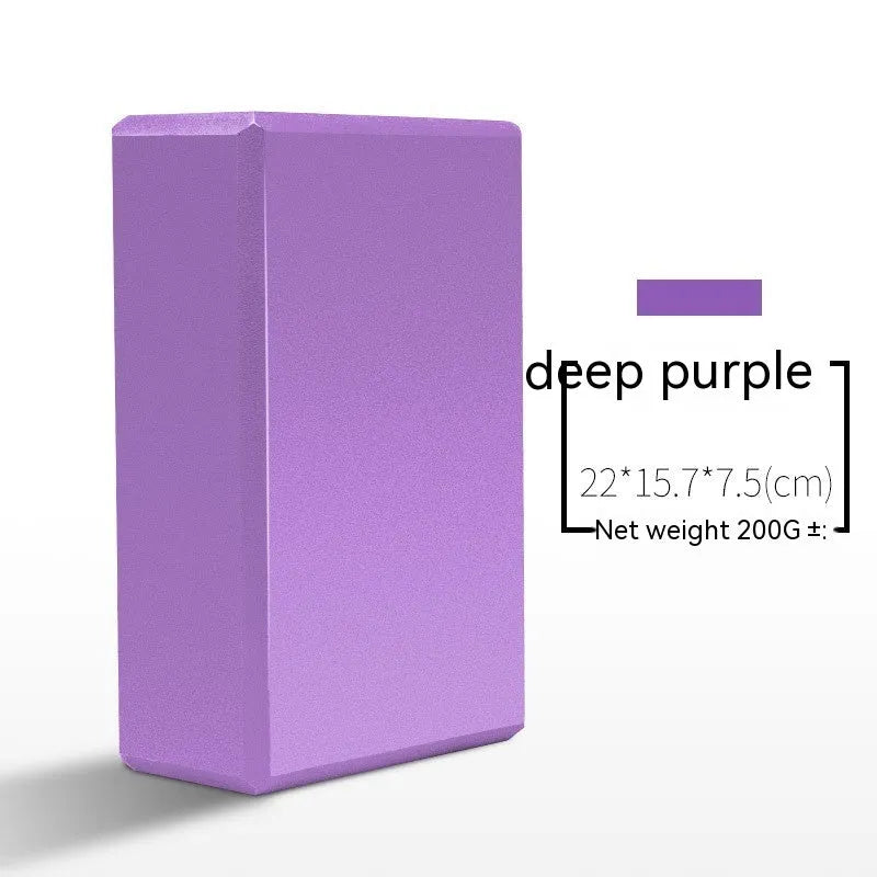 High-density EVA yoga block in pink next to a dark blue block, showing 7.5cm height and printed cartoon design options.