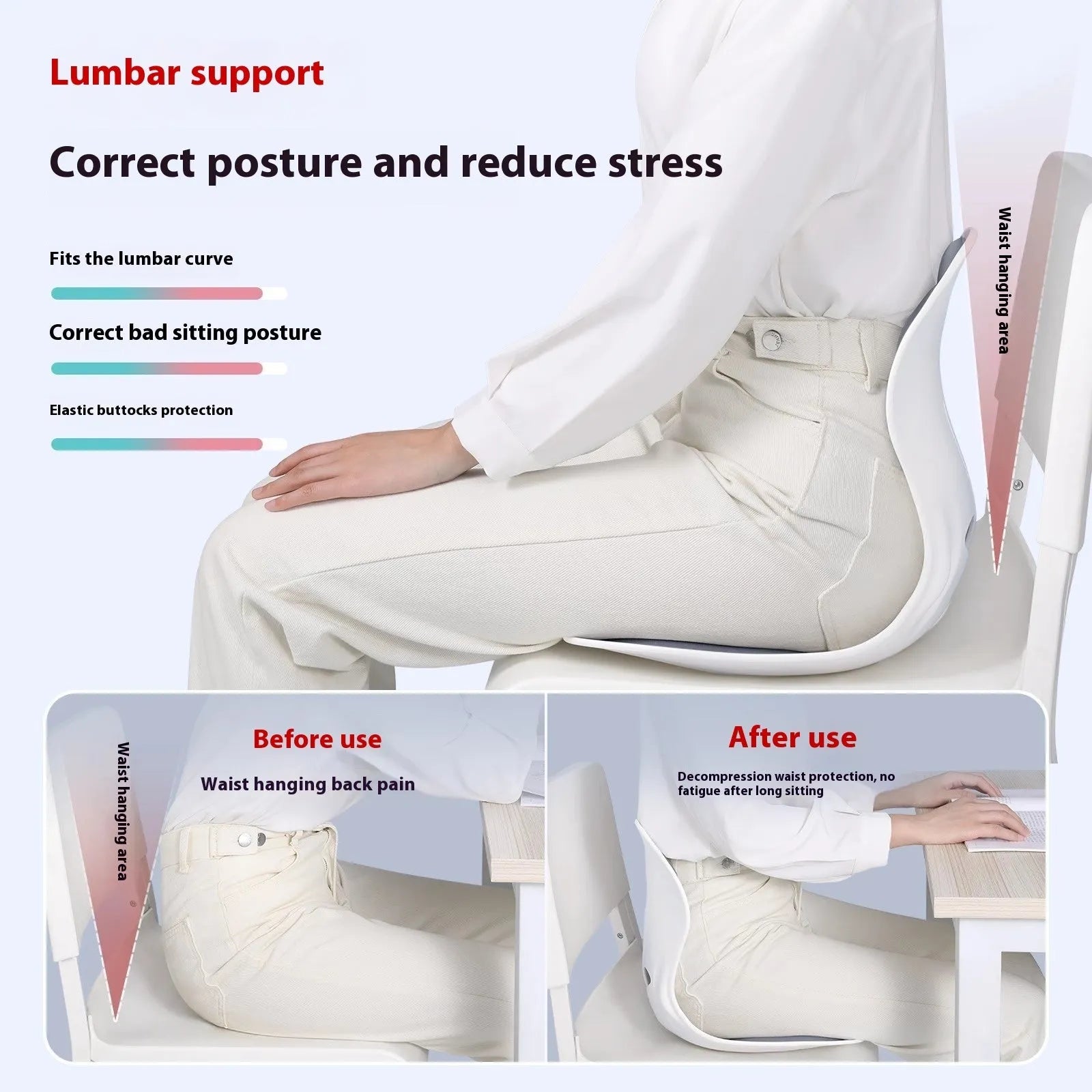 Japanese-style grey lumbar support seat cushion with sponge filling for chair comfort