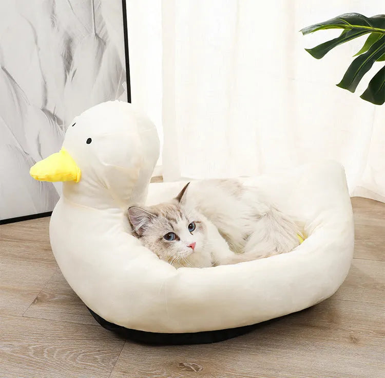 Duck shape fluffy pet bed sofa for small dogs and cats in blue or white colour