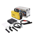 MMA-200MIN DC inverter welding machine with welding tongs, grounding clamp, and face shield