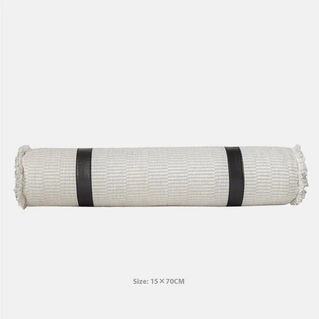 Modern minimalist grey and white plaid bed runner blanket set with pillow on bed