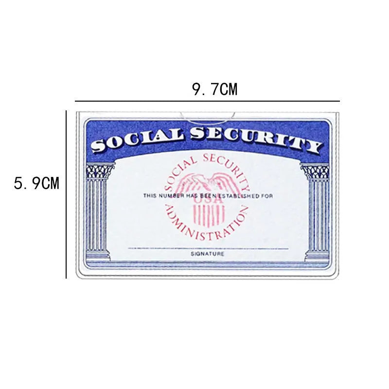 Transparent PVC social security card holder showing card visibility and waterproof protection