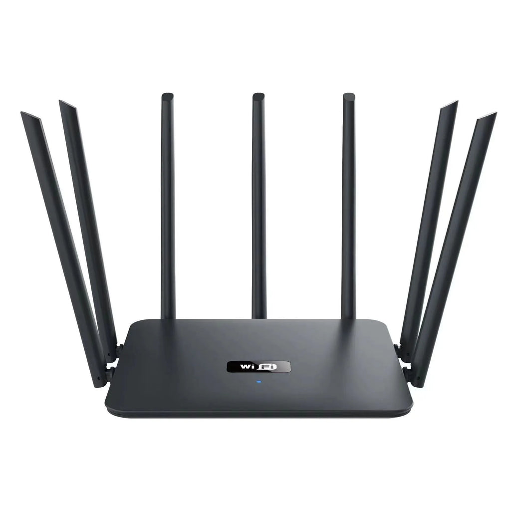 Black and white dual-band 5G WiFi router with multiple antennas for through-wall home coverage