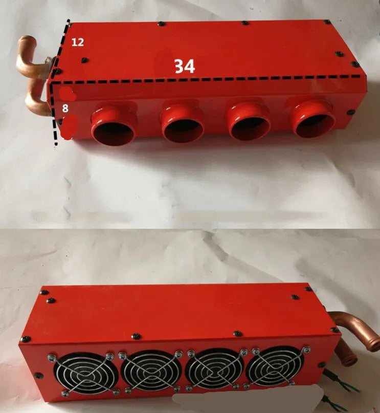 Metal car heater with long copper pipe for 12V or 24V vehicle installation.
