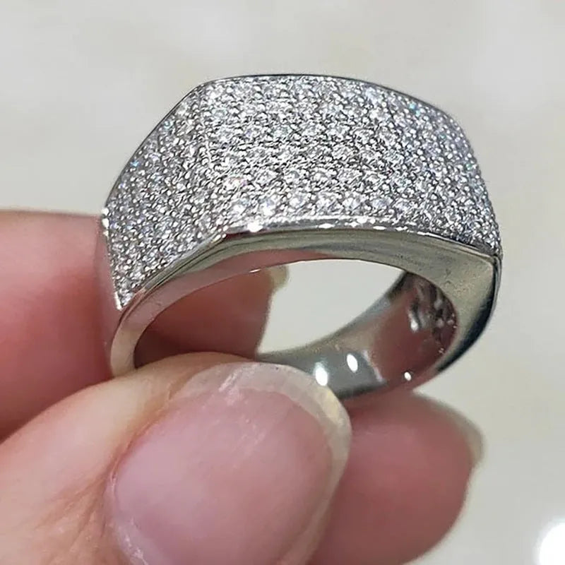 Micro-inlaid starry index finger ring in white gold colour copper with round zircon