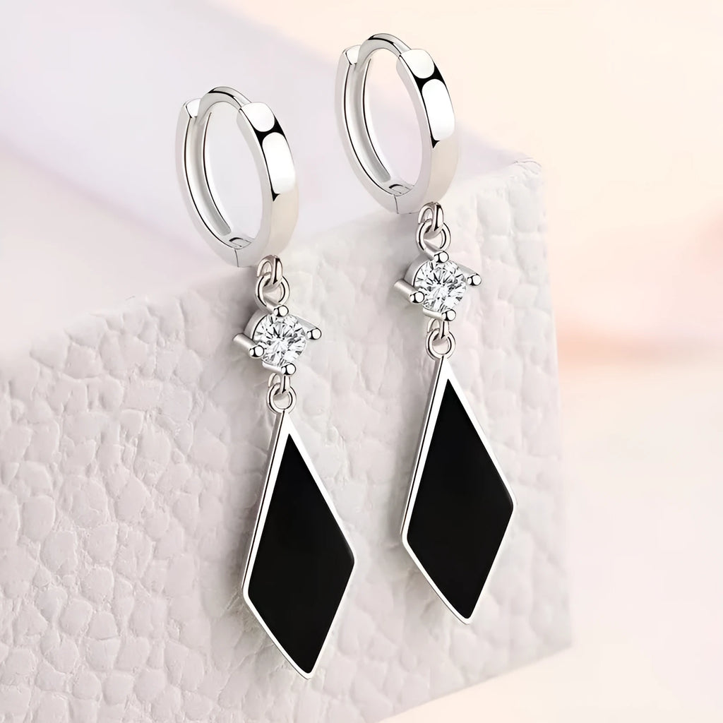 Vintage diamond geometric ear clip earrings with electroplated silver finish