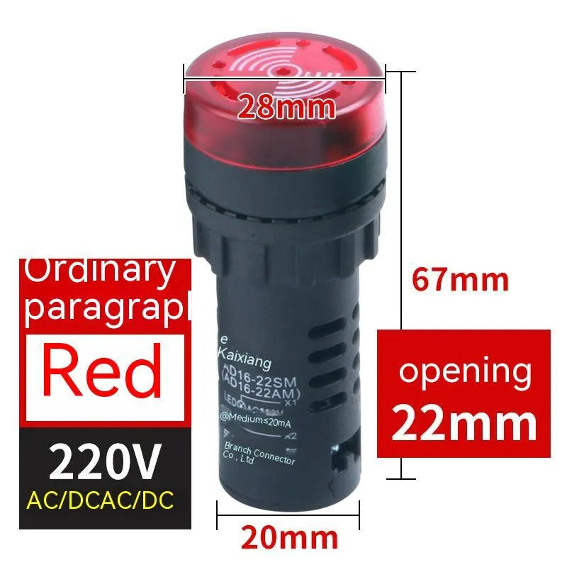 Red AD16-22SM 22mm round flashing sound and light buzzer for panel mounting