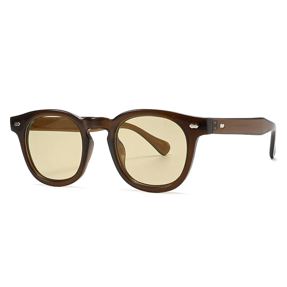 Simple round rim vintage style plastic sunglasses for sun protection with multiple frame and lens colour options