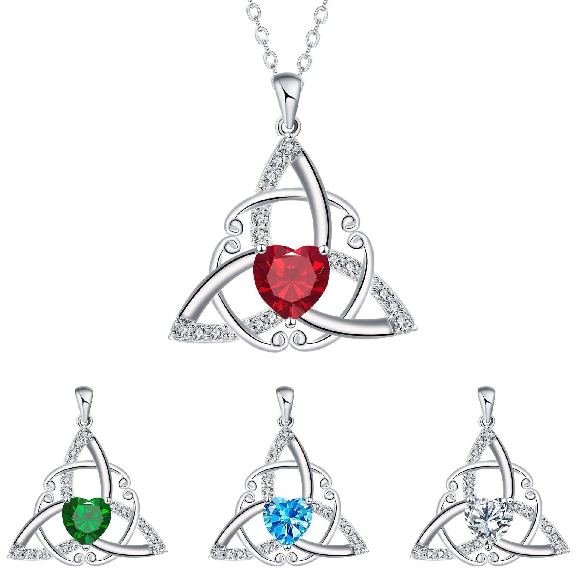 Geometric Celtic knot pendant necklace for women in electroplated copper, showing colour options.