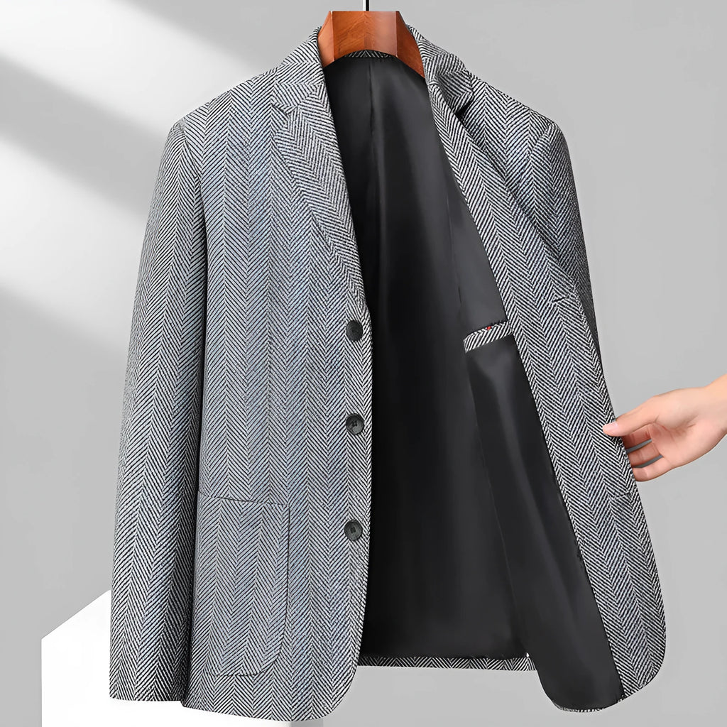 Men's loose-fit wool coat in solid colour for spring and autumn wear