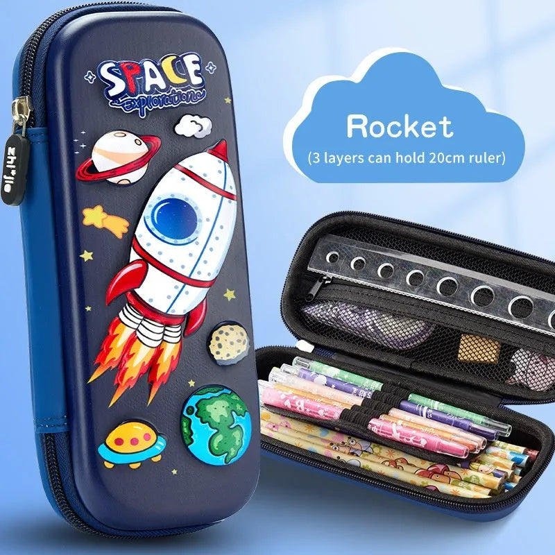 3D leather pencil case with sculpted spaceship design in multiple colour options