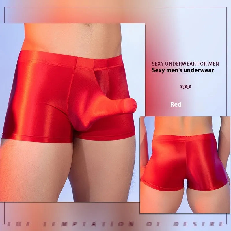 Men's nylon boxer shorts in red with seamless design and mid-waist fit