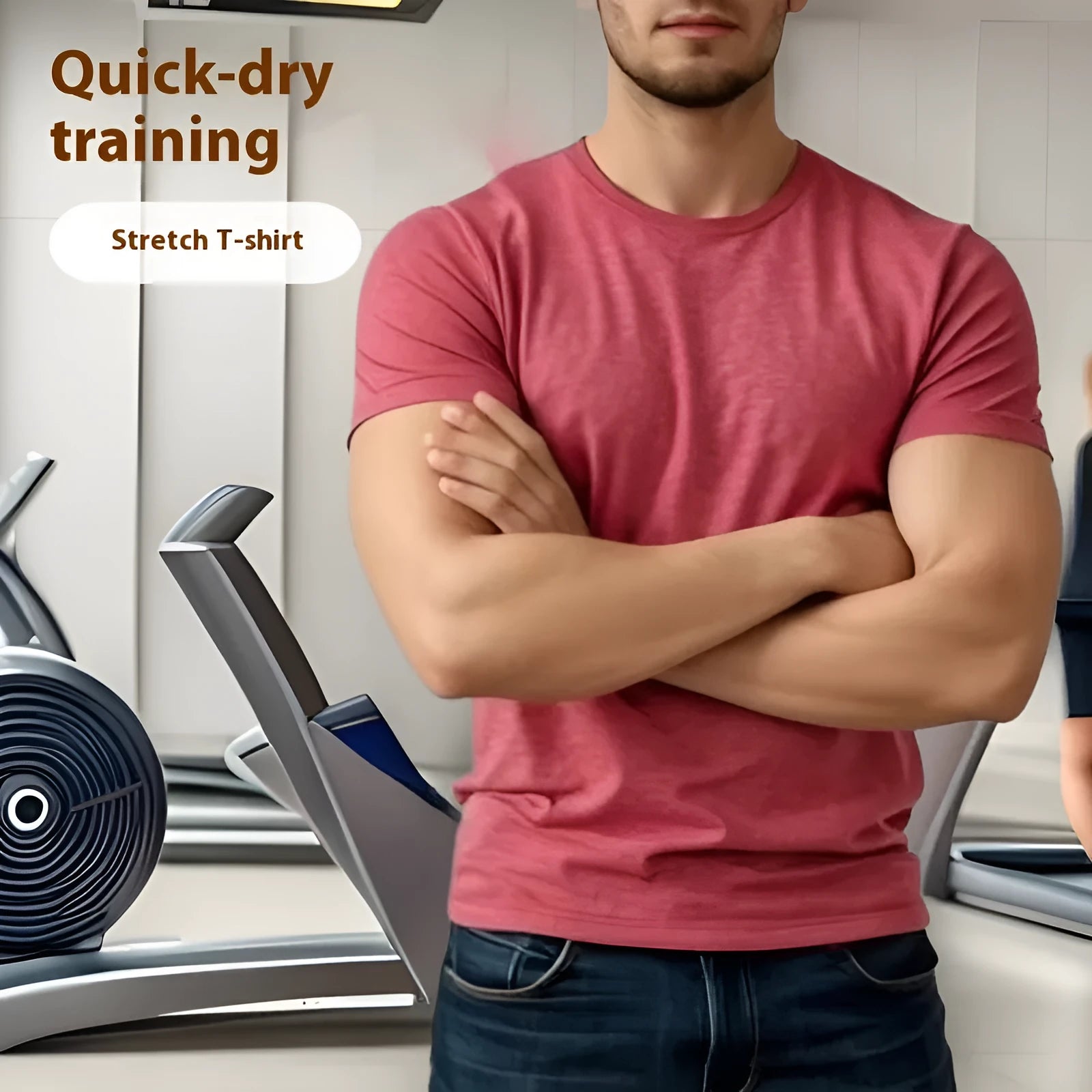 Men's polyester quick-dry stretch t-shirt in black, grey, green or pink colour options