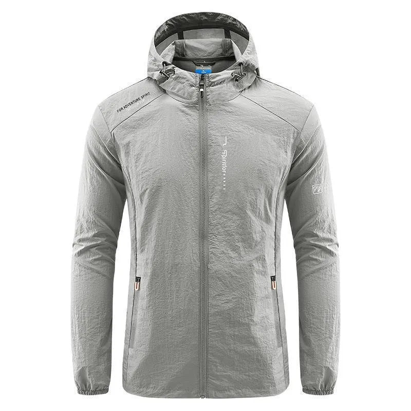 Men's lightweight nylon summer hooded jacket in loose fit for sun protection