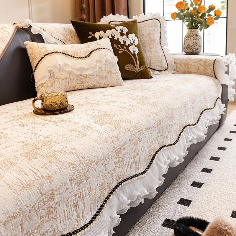Chenille non-slip sofa cushion cover in striped pattern, available in multiple colours and sizes