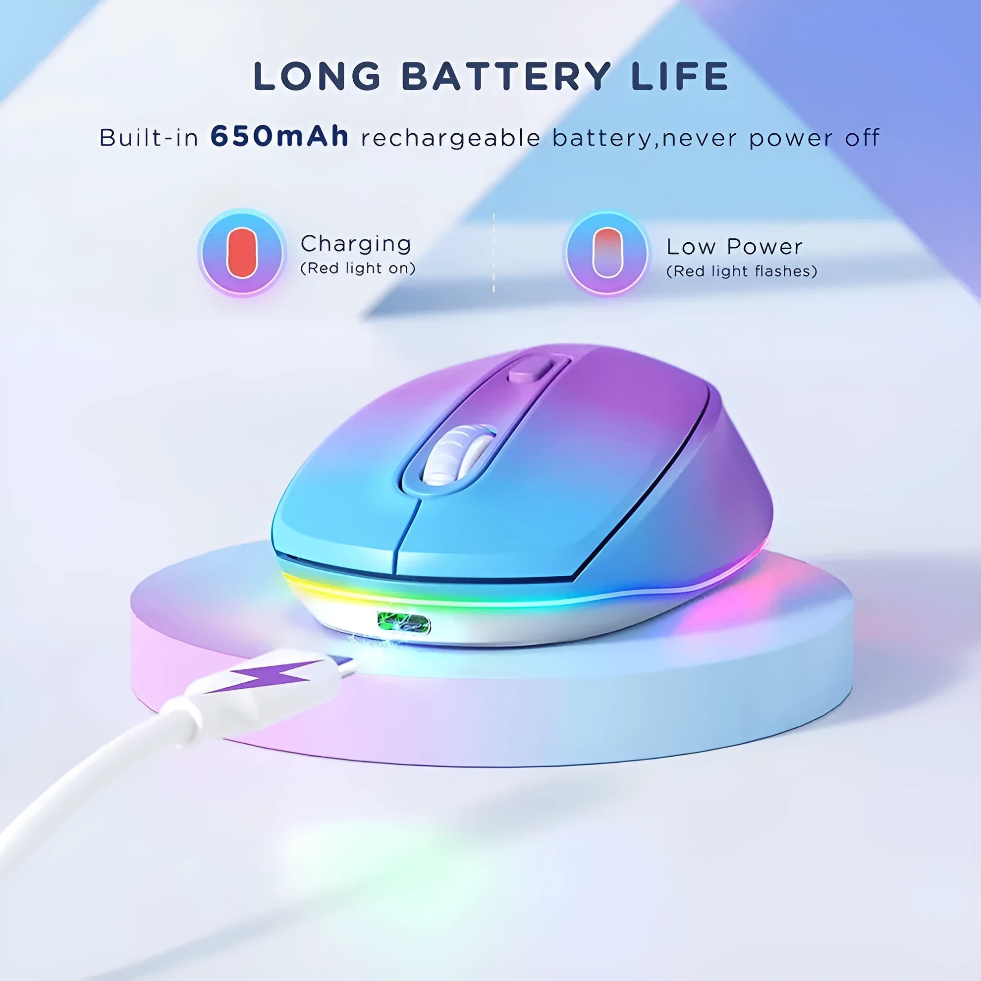 24g wireless rechargeable mouse in assorted colours with USB charging cable