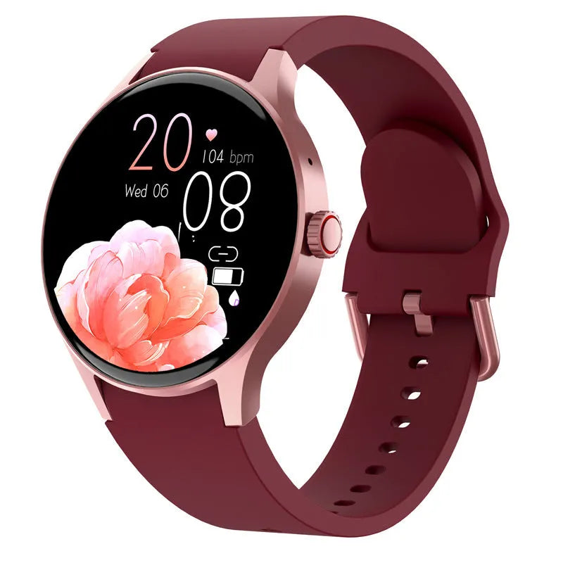 Black Bluetooth sport watch with round touch screen on wrist showing notification display