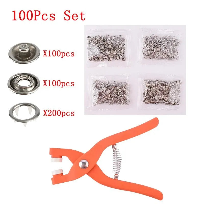 Stainless steel five claw no sew buttons 9.5mm with application pliers for children's clothing