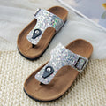 Cork flip-flops with frosted finish in pink silver gold colours and non-slip PVC sole