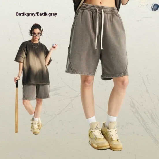 Men's batik washed pure cotton terry shorts in loose fit street style