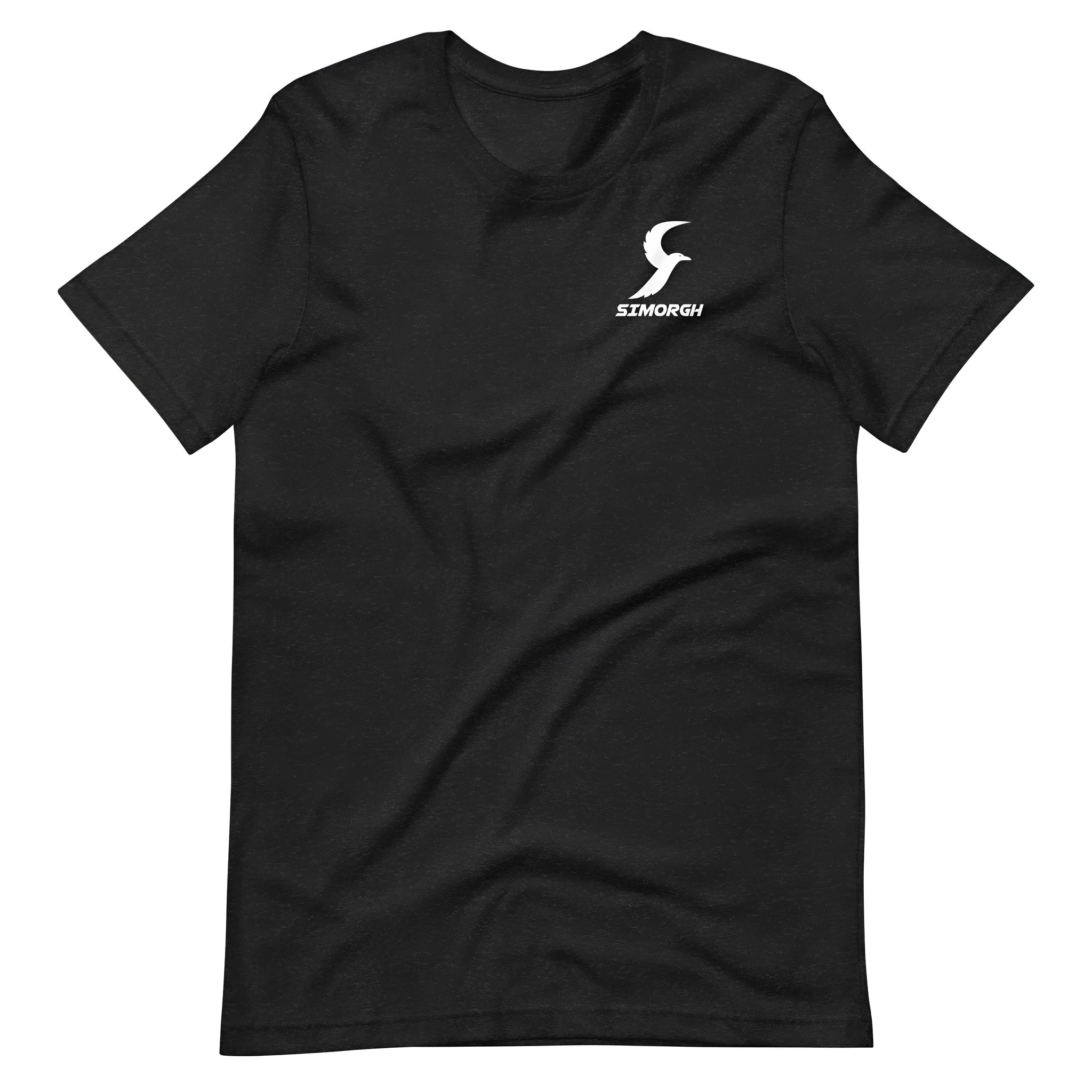 A black, loose-fitting cotton short-sleeve T-shirt for men and women on a hanger.