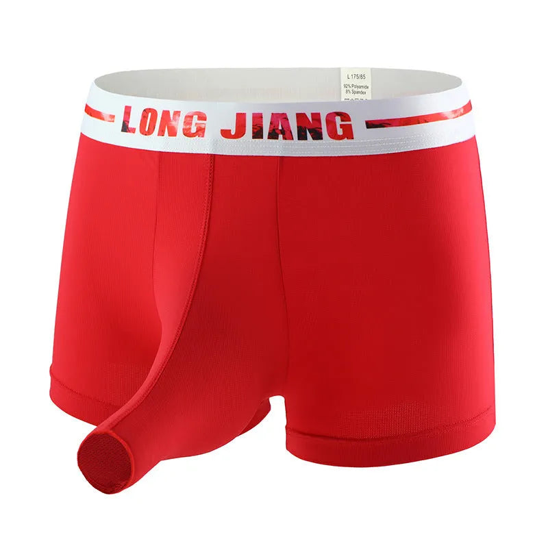 Men's ice silk boxers in solid colours showing mid-waist design and thin fabric texture