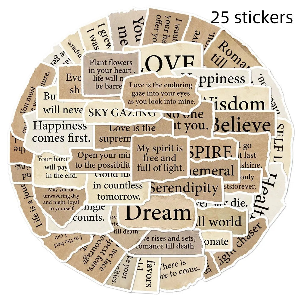 25 tear English style decorative laptop stickers in matte and glossy PVC finishes