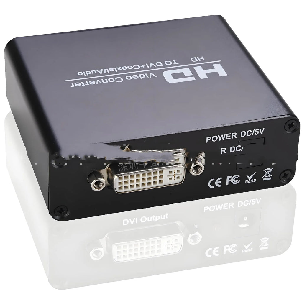 Black HDMI to DVI converter with coaxial audio output and 1.5 metre cable for 1080p safety monitors