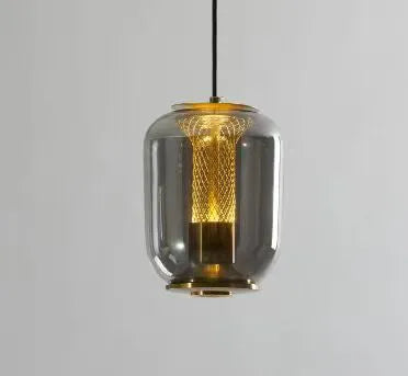 Minimalist Nordic style chandelier ceiling lamp in transparent, cognac, or smoky grey glass, 16cm diameter