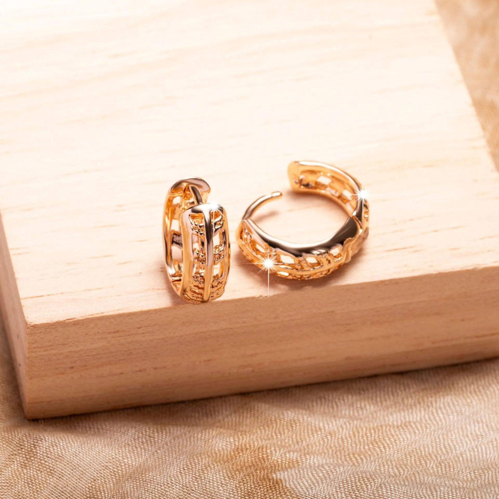Rose gold hollowed out leaf and heart shaped copper earrings