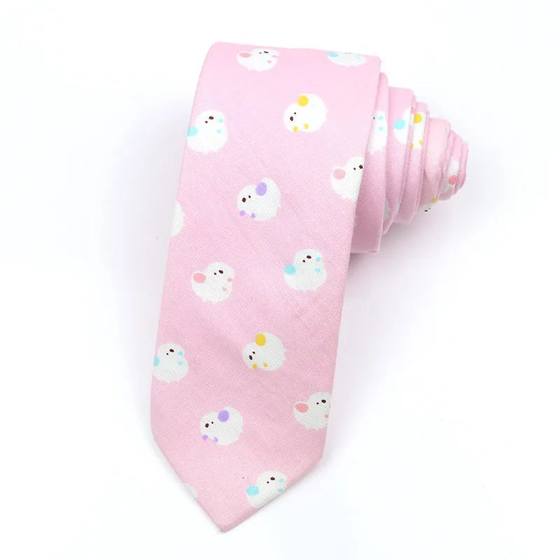 Narrow cotton bow tie with cartoon print pattern in assorted colour codes for men casual wear