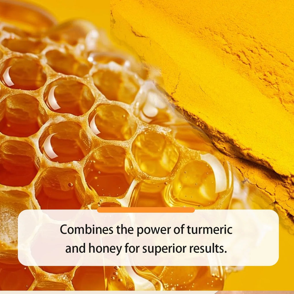 30ml glass bottle of Turmeric Honey Essential Oil with dropper on a neutral background.