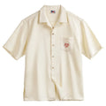 Men's light apricot short sleeve shirt with bamboo pattern and Cuban collar